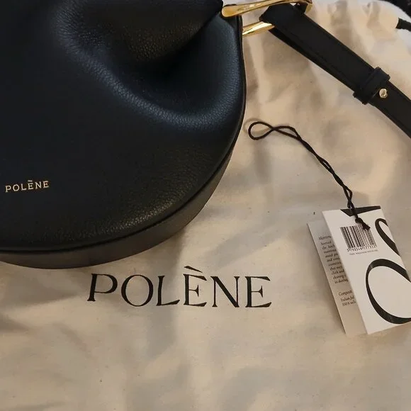 *New* POLENE "Tonca" black leather crossbody black leather w/gold accent - Picture 3 of 8
